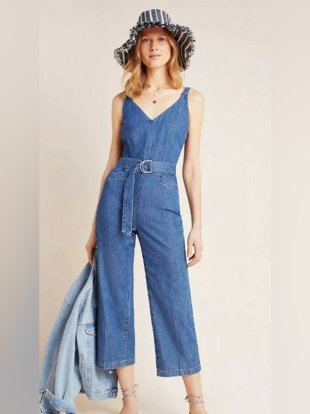 Anthropologie Paige Aiden Belted Denim Jumpsuit Overalls Medium